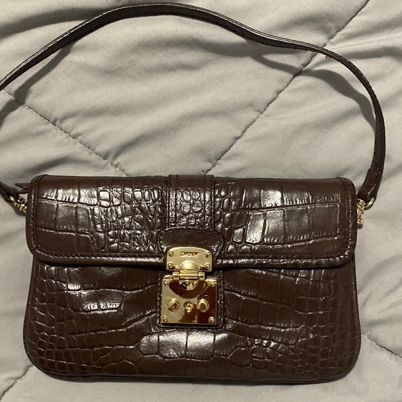 DKNYC Handbags - DKNY Brown Baguette Clutch